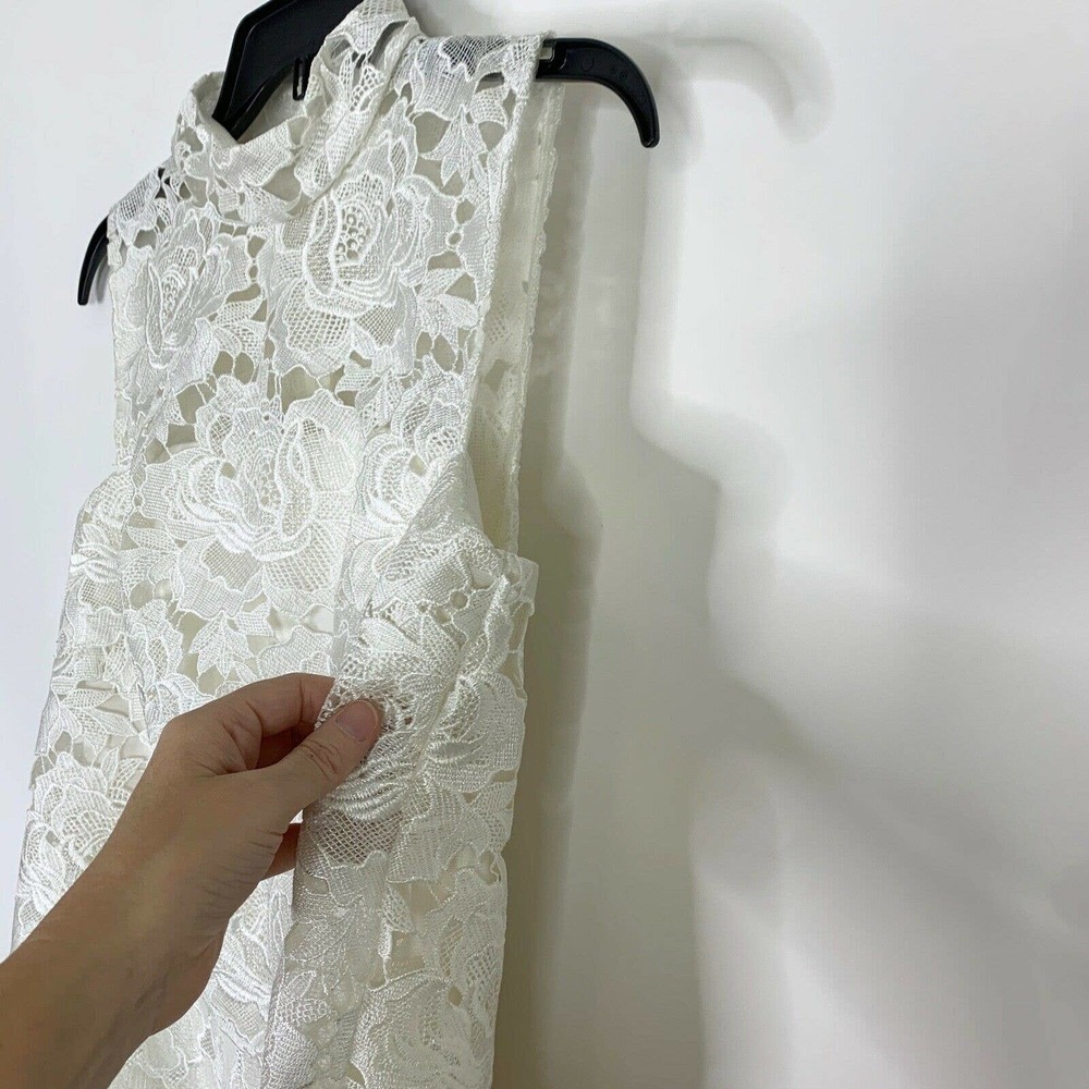 Monique Lhuillier Dress 4 Wht Lace Cocktail High Neck Structured 444209 NWT $598 - Picture 6 of 12